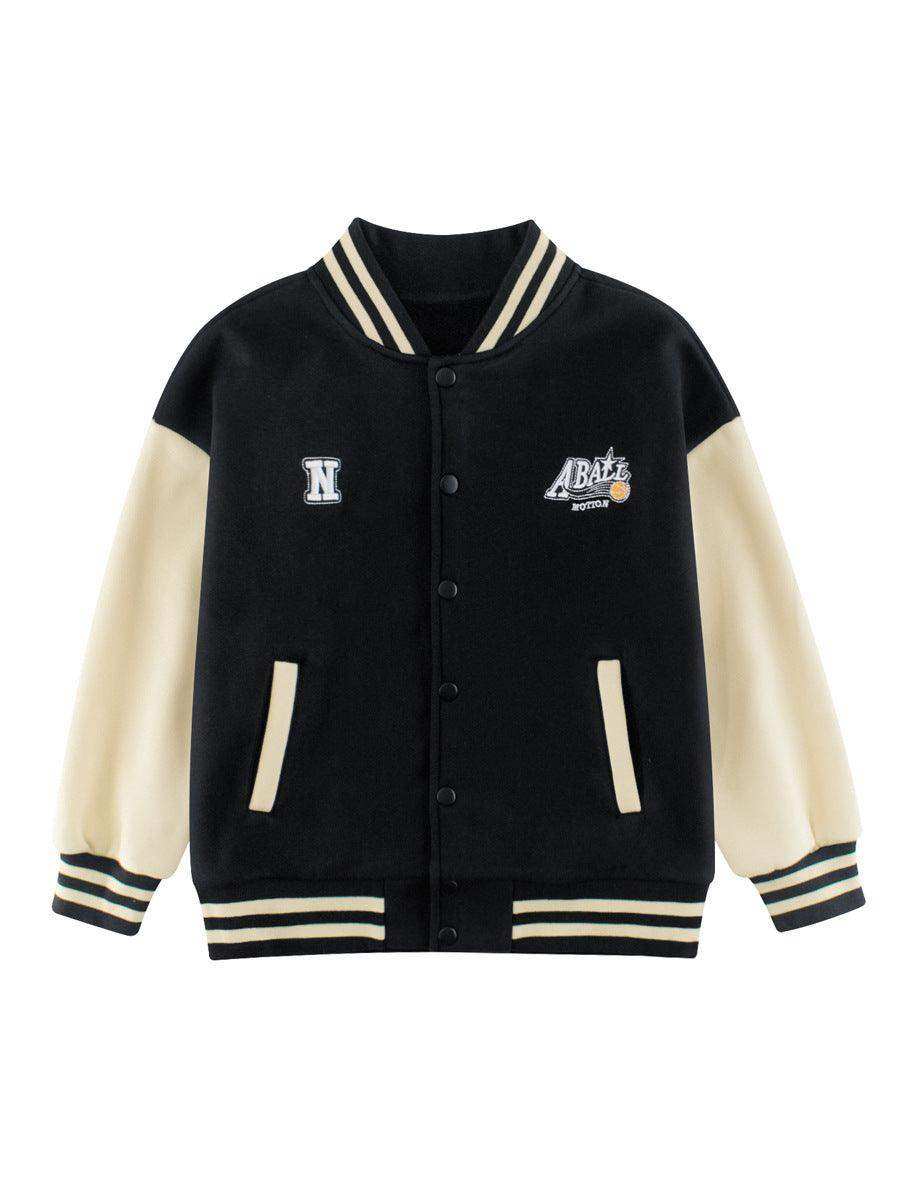 Boys and Girls Letters Pattern Contrast Design Single Breasted Baseball Coat - Skoutley Outdoors LLC