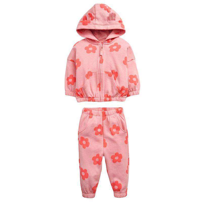 Baby Girl All Over Flower Graphic Zipper Hoodie Coat & Trousers 2 Pieces Sets - Skoutley Outdoors LLC