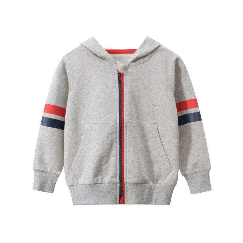 Baby Boy Striped Sleeves Design Zipper Front Solid Color Casual Coat - Skoutley Outdoors LLC