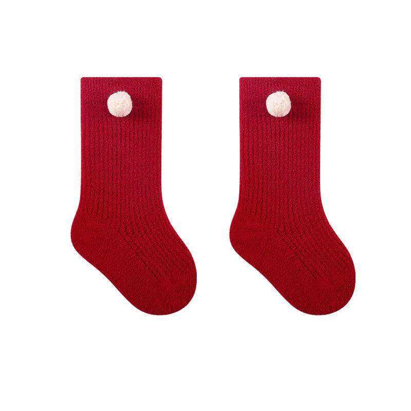 Warm Boneless Children’s Fleece-lined Socks for Autumn and Winter, Thickened and Festive Red - Skoutley Outdoors LLC