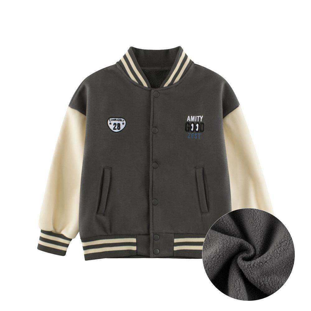 Boys and Girls Letters Pattern Contrast Design Single Breasted Baseball Coat - Skoutley Outdoors LLC