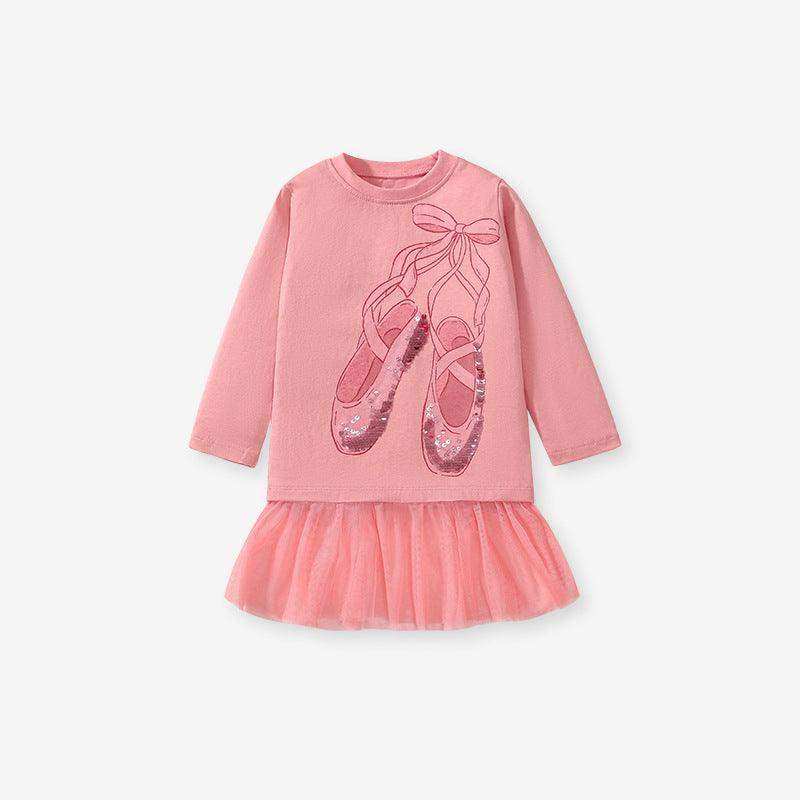 Girls’ Cartoon Dancing Shoes Long Sleeves T-Shirt Dress In European And American Style For Autumn - Skoutley Outdoors LLC