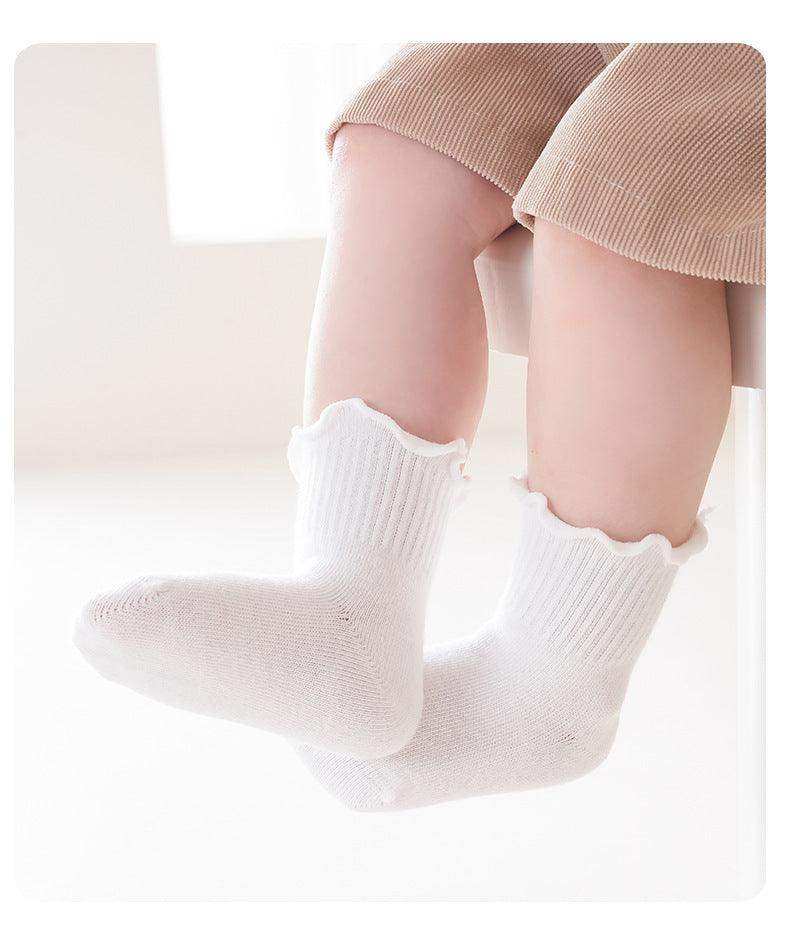 Baby Kids Girls Solid Color Comfortable Ruffle Fringe Crew Socks - Skoutley Outdoors LLC