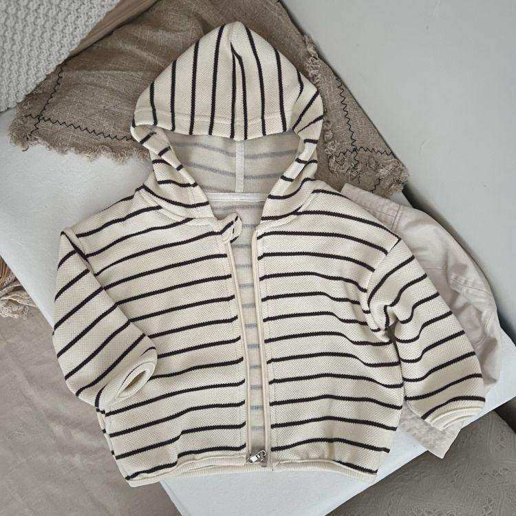 Baby Striped Pattern Single Breasted Design Long Sleeve Coat With Hat - Skoutley Outdoors LLC