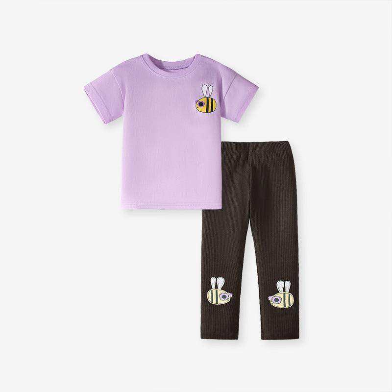 Summer Baby Kids Bees Cartoon Pattern T-shirt and Shorts 2-Piece Clothing Set for Girls - Skoutley Outdoors LLC