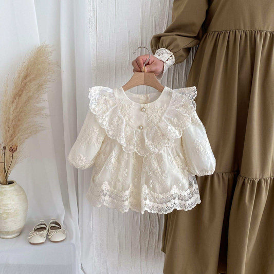 Autumn New Arrival Baby Girls Long Sleeves Floral Embroidery Tulle Onesies Dress with Ruffle Design - Skoutley Outdoors LLC