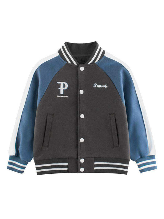 Boys and Girls Letters Pattern Contrast Design Single Breasted Baseball Coat - Skoutley Outdoors LLC