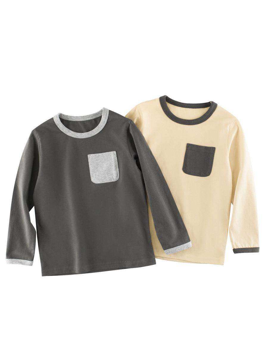 Autumn Baby Boys Color Patchwork Pocketed Long Sleeves Crew Neck Base Top Shirt - Skoutley Outdoors LLC