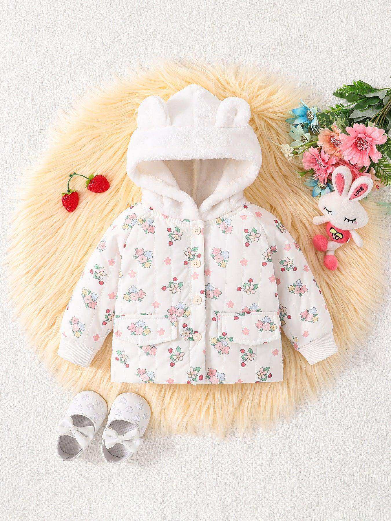 Baby Girls Floral White Rabbit Hoodie Design Popular Coat - Skoutley Outdoors LLC