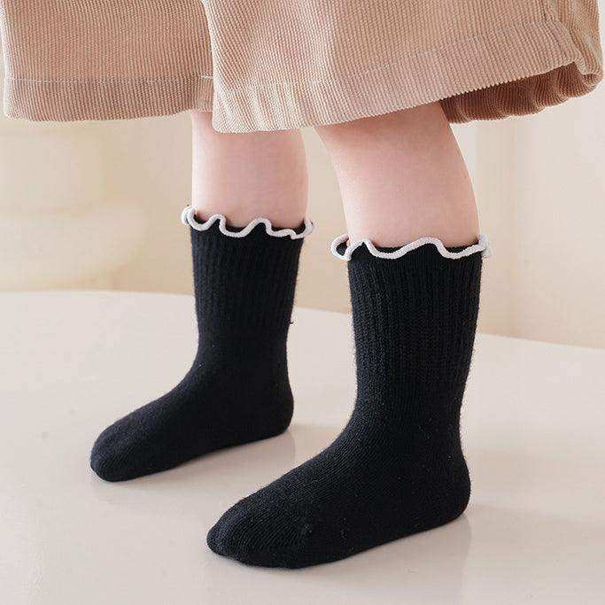 Baby Kids Girls Solid Color Comfortable Ruffle Fringe Crew Socks - Skoutley Outdoors LLC