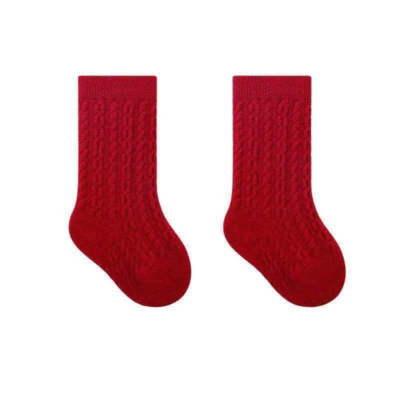 Warm Boneless Children’s Fleece-lined Socks for Autumn and Winter, Thickened and Festive Red - Skoutley Outdoors LLC