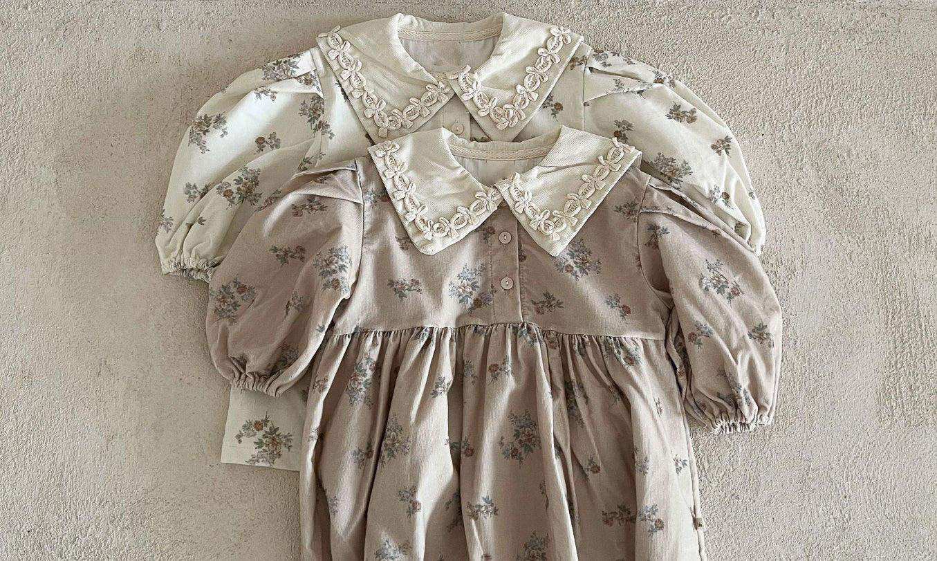 Baby Girls Turndown Collar Floral Soft Spring Vintage Dress - Skoutley Outdoors LLC