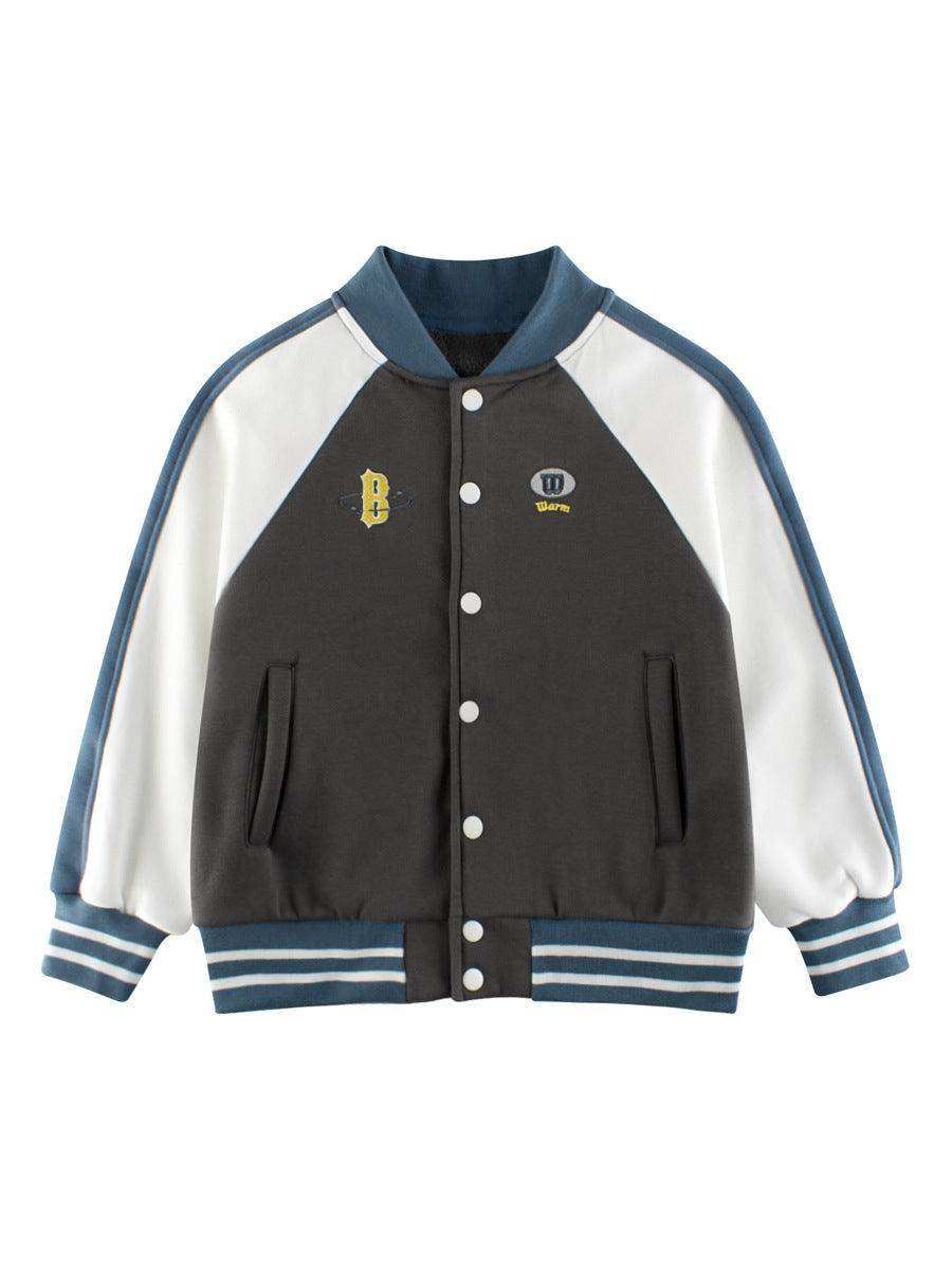 Boys and Girls Letters Pattern Contrast Design Color Patchwork Single Breasted Baseball Coat - Skoutley Outdoors LLC