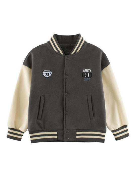 Boys and Girls Letters Pattern Contrast Design Single Breasted Baseball Coat - Skoutley Outdoors LLC