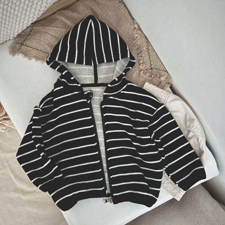 Baby Striped Pattern Single Breasted Design Long Sleeve Coat With Hat - Skoutley Outdoors LLC