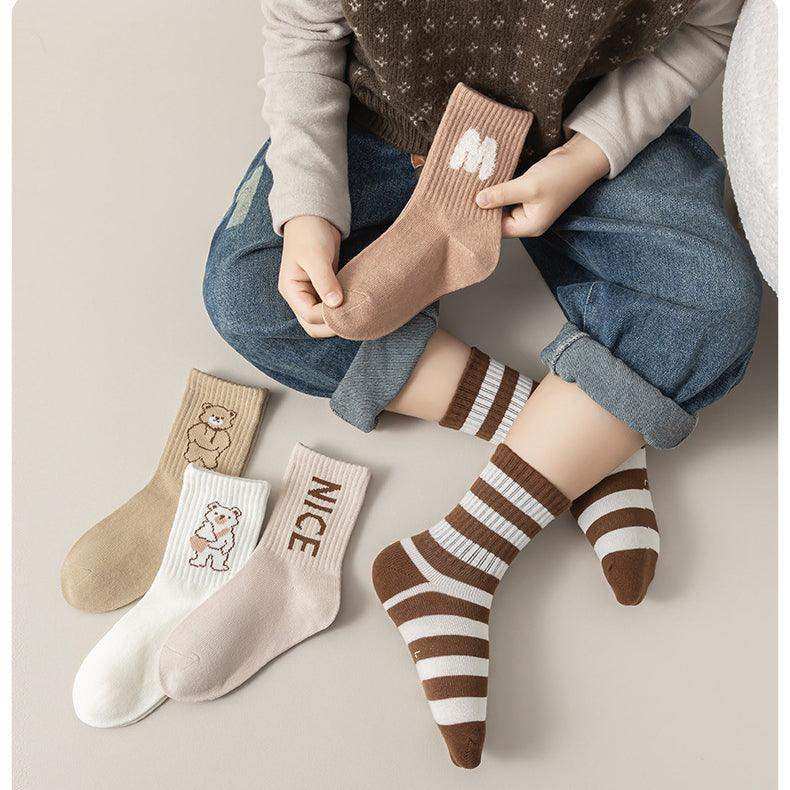 Kids Unisex Breathable Comfy Brown Bear Series Cartoon Pattern Socks Set - Skoutley Outdoors LLC