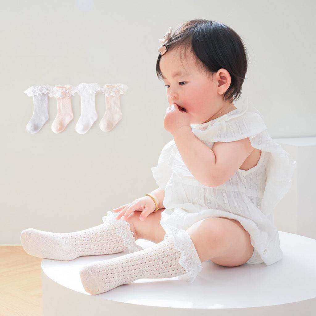 Baby Girl Solid Color Mesh Patched Design Lace Socks - Skoutley Outdoors LLC