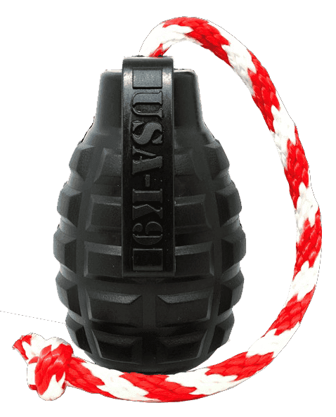 USA-K9 Magnum Grenade Durable Rubber Chew Toy, Treat Dispenser, Reward Toy, Tug Toy, and Retrieving Toy - Black Magnum - Skoutley Outdoors LLC