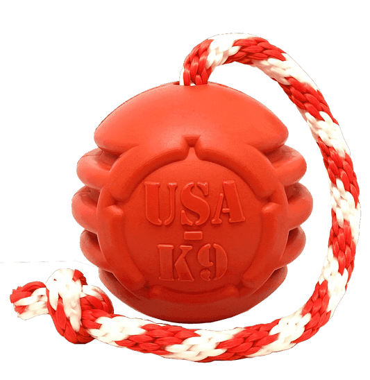 USA-K9 Stars and Stripes Ultra-Durable Durable Rubber Chew Toy, Reward Toy, Tug Toy, and Retrieving Toy - Red - Skoutley Outdoors LLC