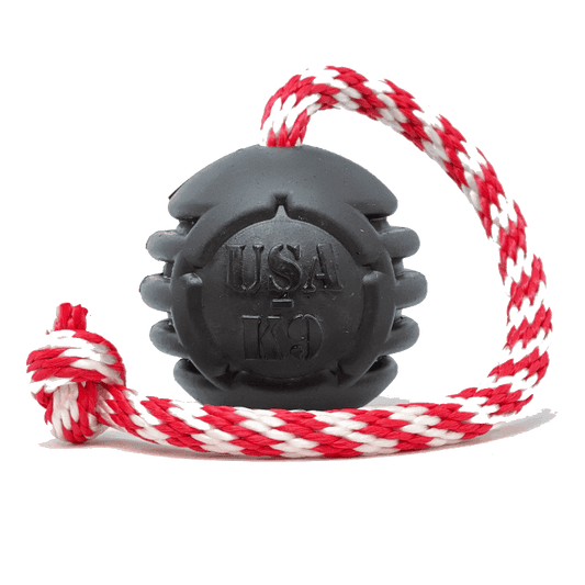 USA-K9 Magnum Black Stars and Stripes Ultra-Durable Rubber Chew Toy, Reward Toy, Tug Toy, and Retrieving Toy - Black - Skoutley Outdoors LLC