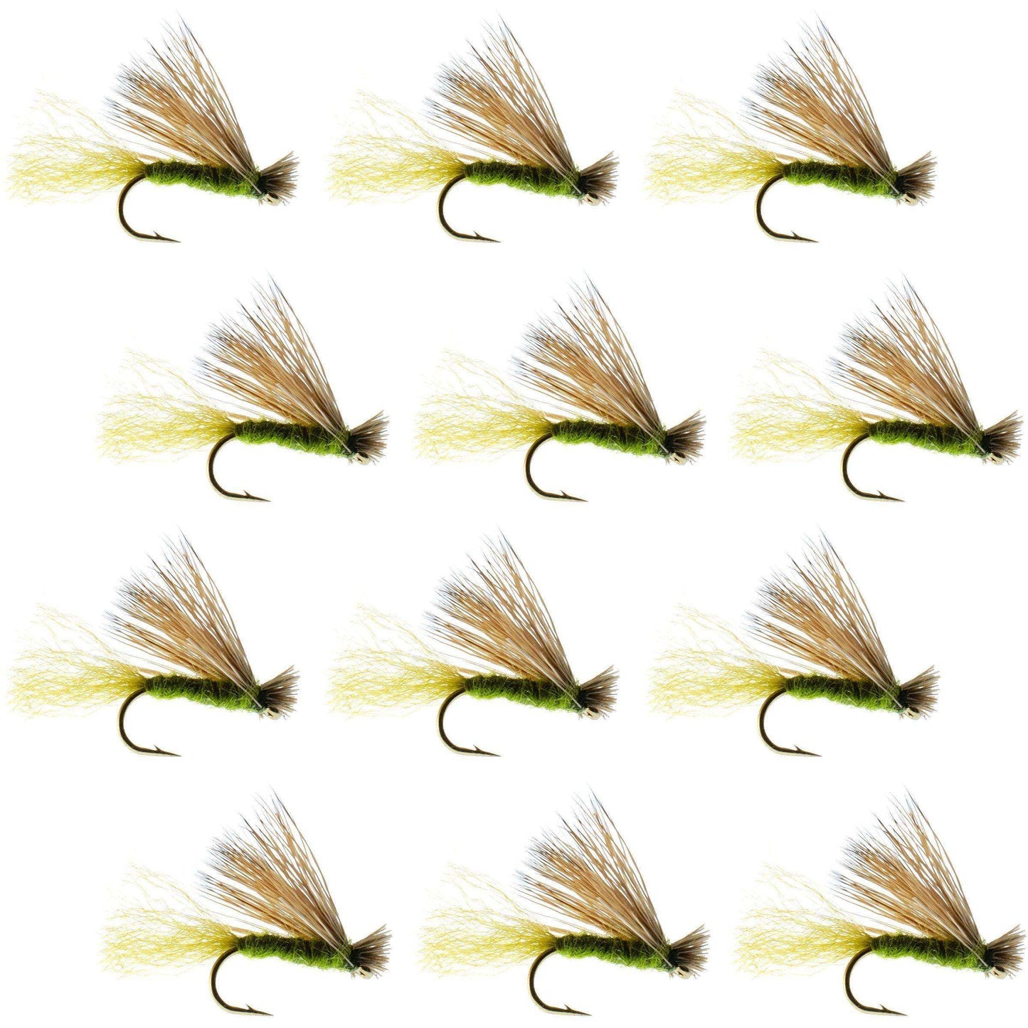 Olive X Caddis Emerging Caddis Adult Trout Dry Fly - 1 Dozen Flies Hook Size 16 - Skoutley Outdoors LLC