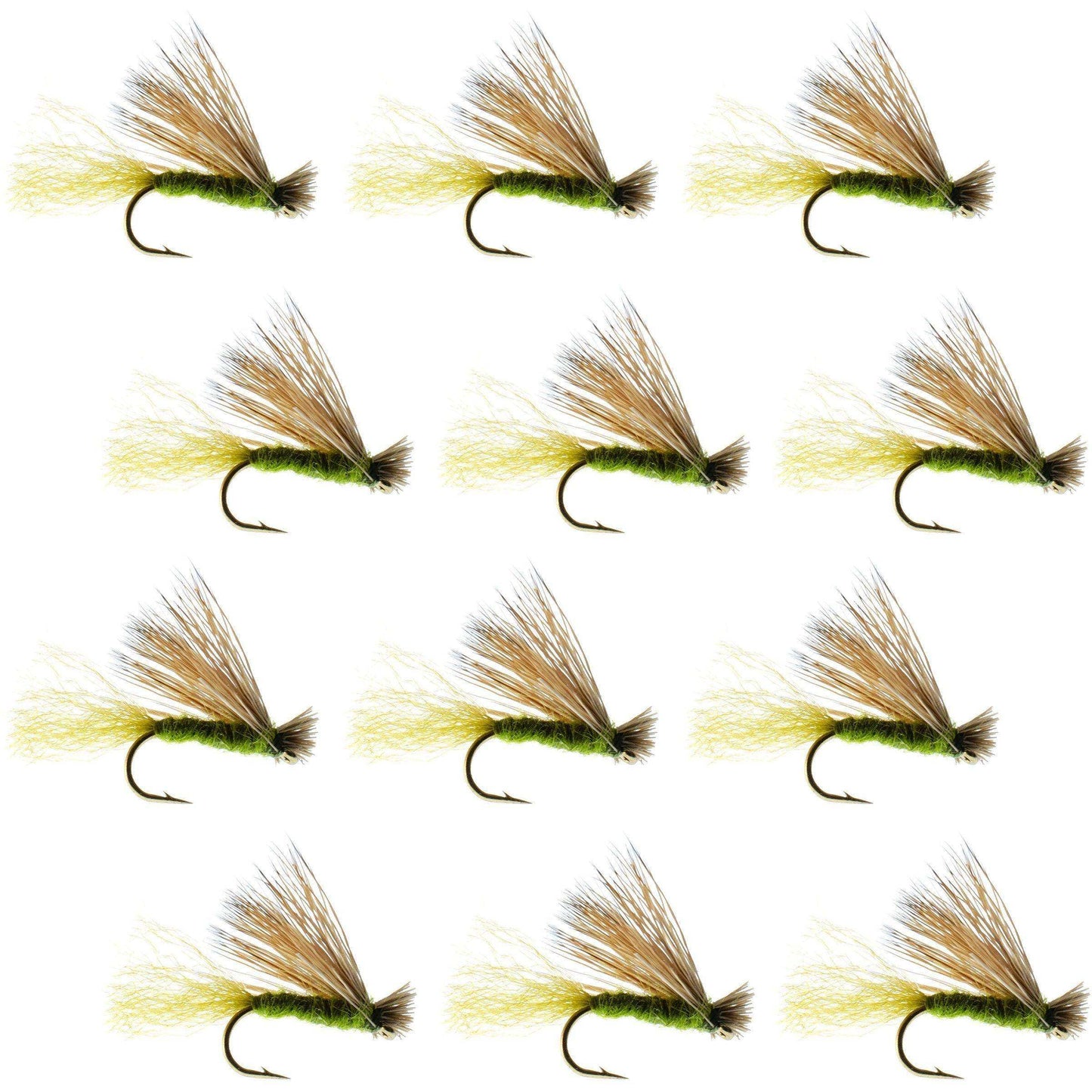 Olive X Caddis Emerging Caddis Adult Trout Dry Fly - 1 Dozen Flies Hook Size 14 - Skoutley Outdoors LLC