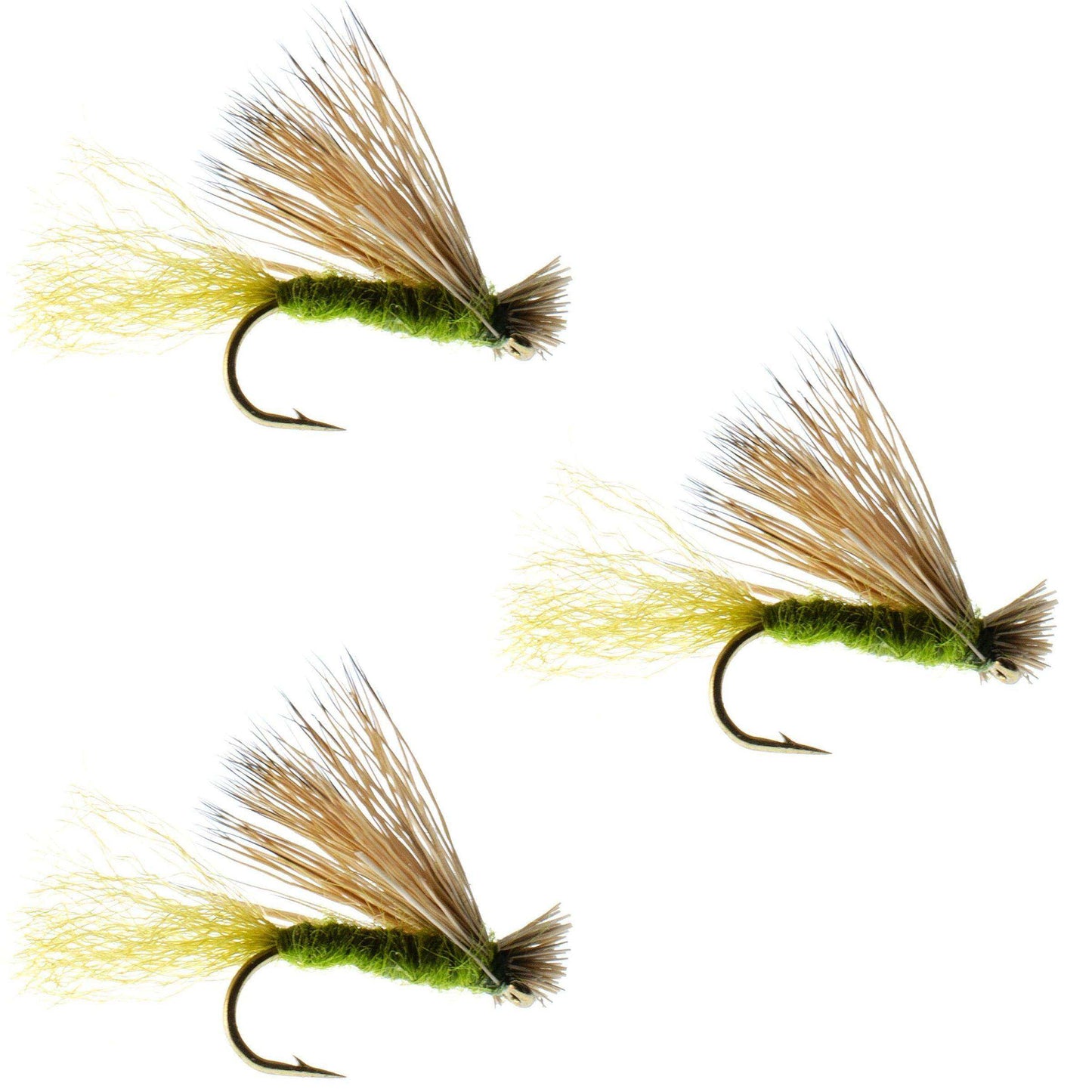 3 Pack Olive X Caddis Emerging Caddis Adult Trout Dry Fly - Hook Size 18 - Skoutley Outdoors LLC