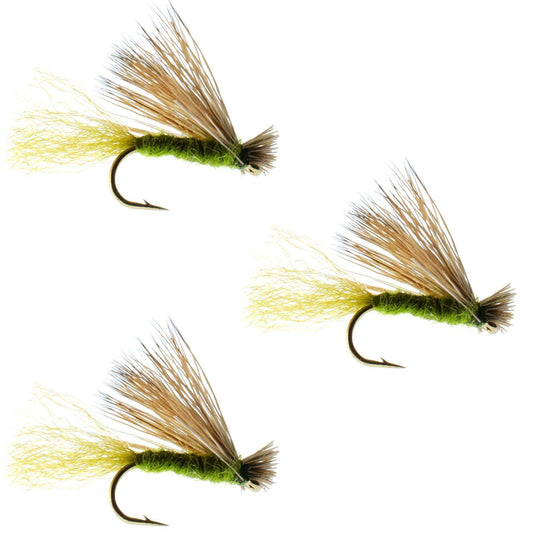 3 Pack Olive X Caddis Emerging Caddis Adult Trout Dry Fly - Hook Size 18 - Skoutley Outdoors LLC