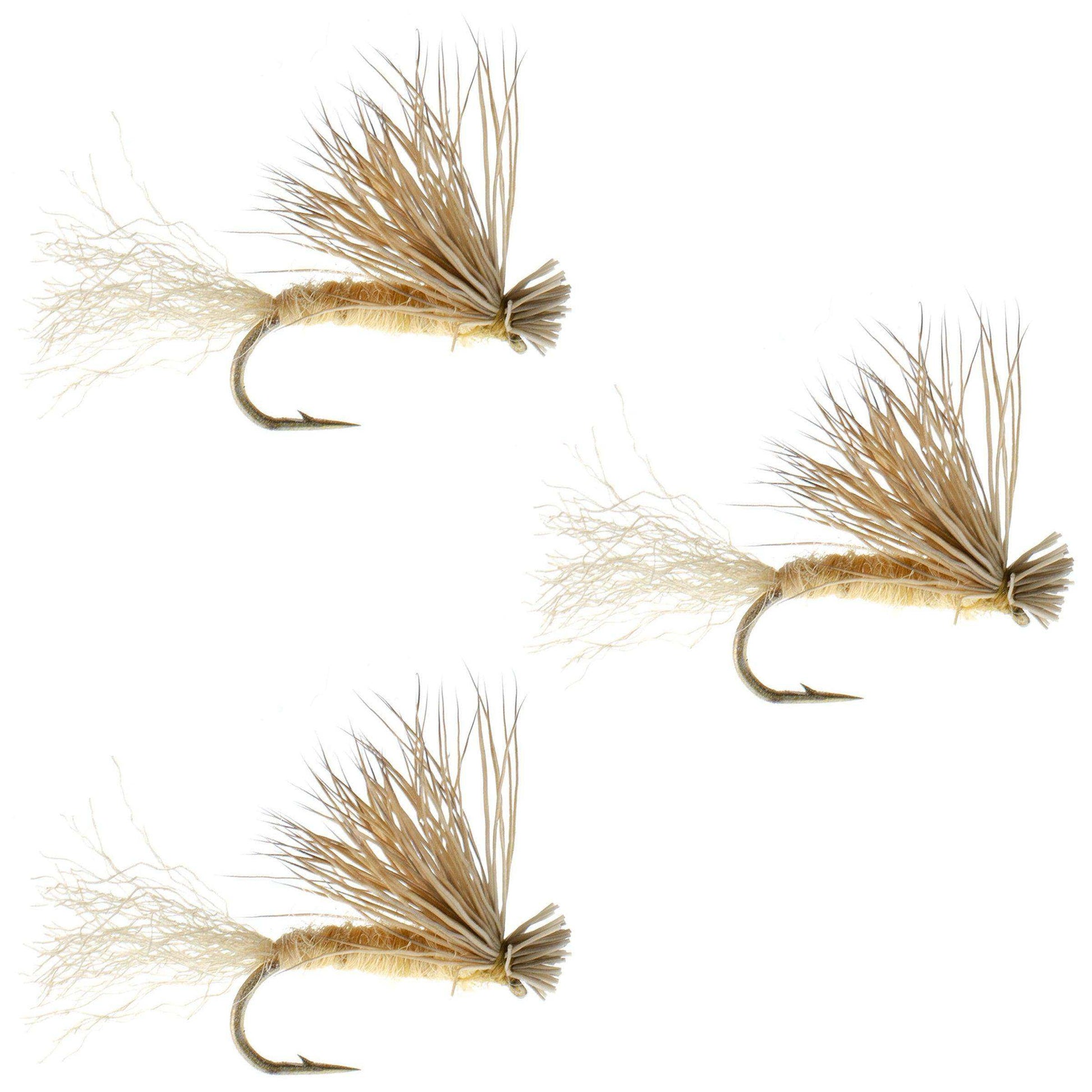 3 Pack Tan X Caddis Emerging Caddis Adult Trout Dry Fly - Hook Size 18 - Skoutley Outdoors LLC